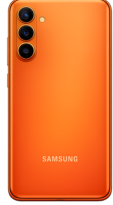 Back side of orange Samsung phone